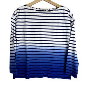 Vineyard Vines Womens Dip Dye Boatneck Top Size XS 3/4 Sleeves Blue White Stripe